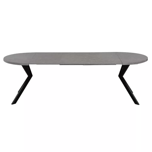 Kihúzható étkezőasztal, világos beton/fekete, 100-250x75,5 cm, LUKOS
