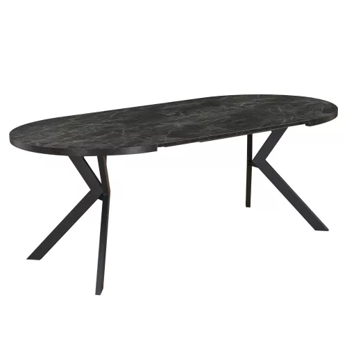 Kihúzható étkezőasztal, sötét beton/fekete, 100-250x75,5 cm, LUKOS