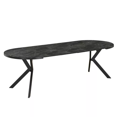 Kihúzható étkezőasztal, sötét beton/fekete, 100-250x75,5 cm, LUKOS
