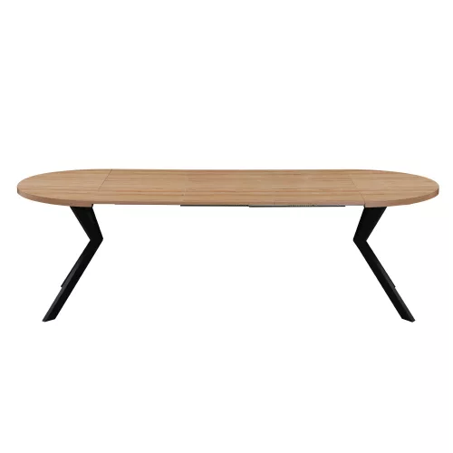 Kihúzható étkezőasztal, világos tölgy/fekete, 100-250x75,5 cm, LUKOS