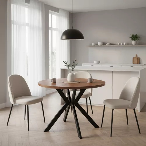 Kihúzható étkezőasztal, sötét tölgy/fekete, 100-250x75,5 cm, LUKOS