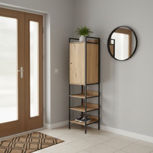 Polc szekrénnyel, tölgy/fekete, LORVA