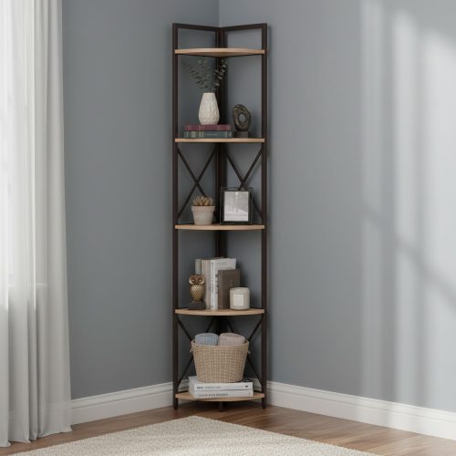 Sarokpolc polcokkal, tölgy/fekete, PASOKO