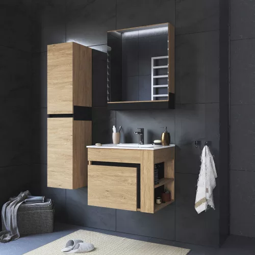 Mosdó alatti szekrény, arany tölgy/fekete, MOURO 60
