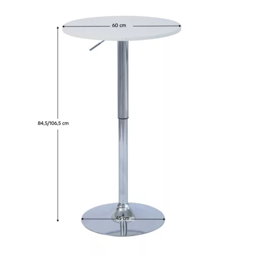 Bárasztal, magasság állítással, króm/fehér, átmérő 60 cm, BRANY 3 NEW