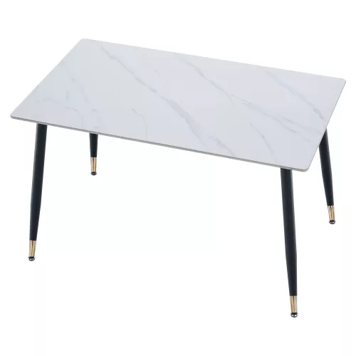 Étkezőasztal, fehér márvány/fekete/arany, 121x71 cm, FLORENC TYP 1