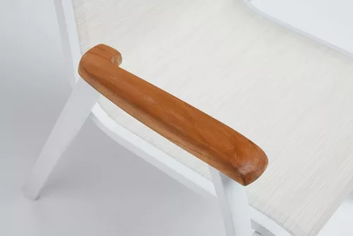 KETTLER MEMPHIS TEAK alumínium dönthető kerti szék teakfa karfával – fehér / bézs