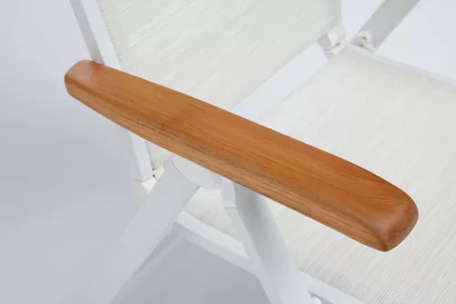 KETTLER MEMPHIS TEAK alumínium dönthető kerti szék teakfa karfával – fehér / bézs