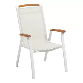   KETTLER MEMPHIS TEAK alumínium rakásolható kerti szék teakfa karfával – fehér / bézs