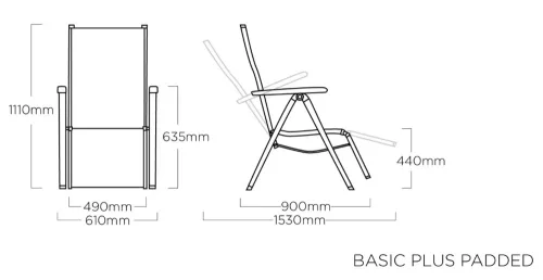 KETTLER BASIC PLUS PADDED relaxációs, dönthető alumínium kerti szék – ezüst / antracit