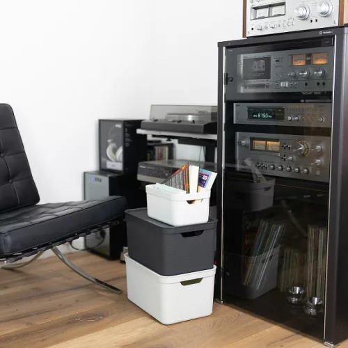 Rotho Jive deco műanyag tároló doboz, 16L - cappuccino