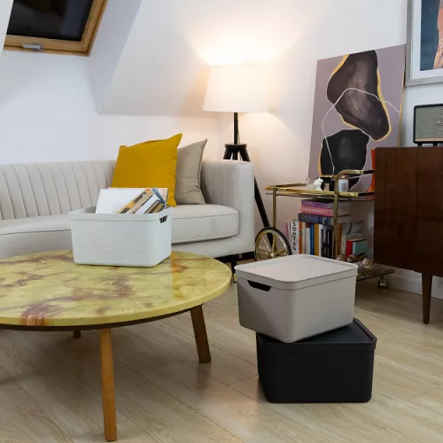Rotho Jive deco műanyag tároló doboz, 16L - cappuccino