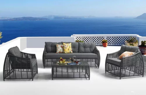 Rojaplast Ohio exkluzív polyrattan kerti bútor garnitúra - antracit/szürke 