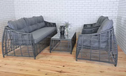 Rojaplast Ohio exkluzív polyrattan kerti bútor garnitúra - antracit/szürke 