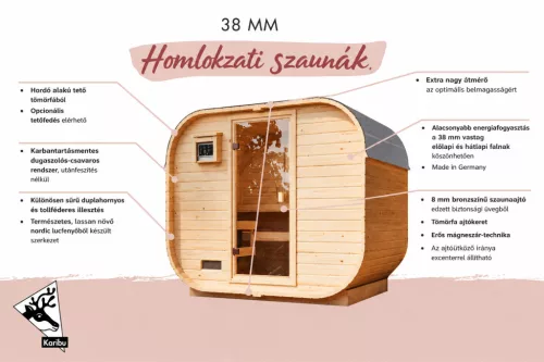 Karibu "Quadro 1" kültéri hordó szauna 2 fő részére – kályha nélkül