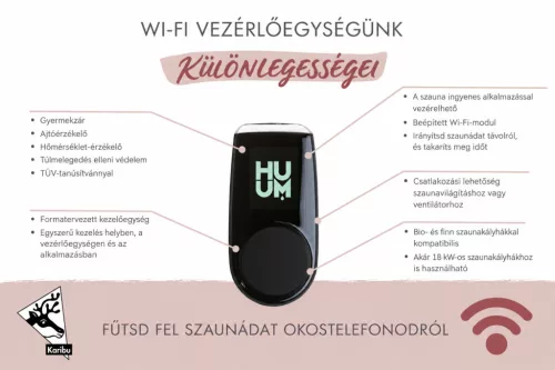 Karibu 9 kW-os Finn szaunakályha + HUUM "UKU WIFI" vezérlőegység alkalmazásvezérléssel