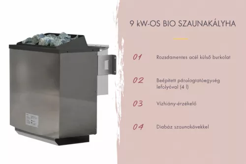 Karibu 9 kW-os Bio-kombi  szaunakályha + HUUM " UKU WIFI" vezérlőegység alkalmazásvezérléssel
