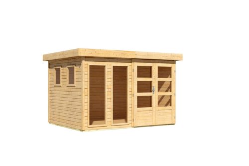 Karibu Lahar 5. Lapostetős kerti ház, natúr fából 302 cm x 246 cm