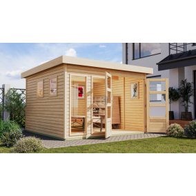   Karibu Lahar 6. Lapostetős nagyméretű kerti ház, natúr fából 302 cm x 246 cm