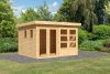 Karibu Lahar 6. Lapostetős nagyméretű kerti ház, natúr fából 302 cm x 246 cm