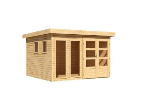 Karibu Lahar 6. Lapostetős nagyméretű kerti ház, natúr fából 302 cm x 246 cm