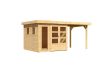 Karibu Lahar 3.5 Lapostetős kerti ház, bővítménnyel/terasszal, natúr fából 463 cm x 246 cm