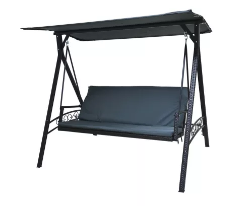 Rojaplast Rattan polyrattan kerti hintaágy párnával, szürke