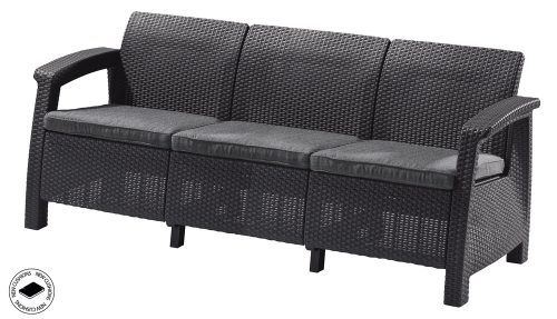 Keter Corfu love seat max háromszemélyes polyrattan kerti kanapé - grafit 