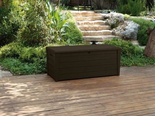 Keter Brightwood műanyag kerti tároló doboz, barna - 455 L