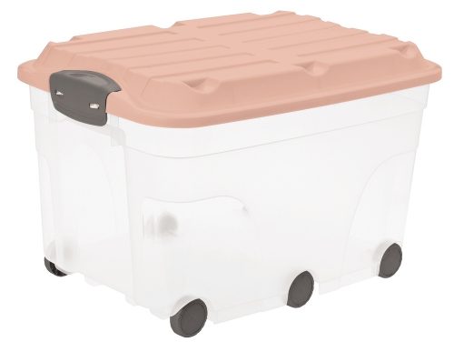 ROTHO Box roller műanyag tároló doboz, 57L - átlátszó/rózsaszín