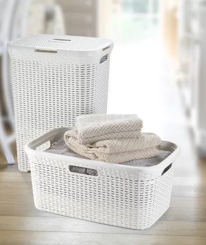 Curver Rattan style műanyag szennyestartó 60 L - krém