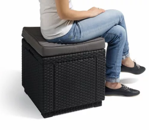 Keter Cube polyrattan kerti taburett - grafit 