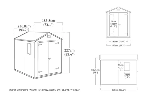 Keter Manor 6x8 DD műanyag kerti ház, tároló ablakkal - szürke/fehér 