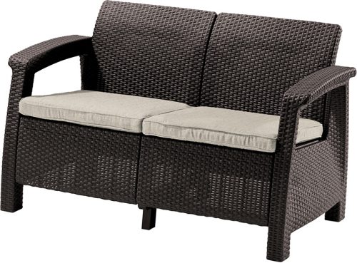 Keter Corfu love seat kétszemélyes polyrattan kerti kanapé - barna 