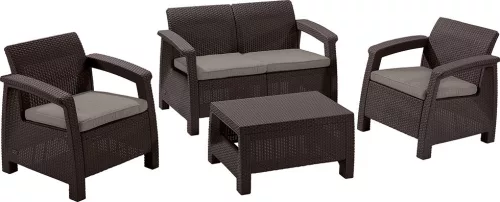 Keter corfu polyrattan kerti asztal - barna