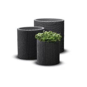   Keter Cylinder polyrattan virágcserép készlet S+M+L méretben (3 db) - grafit