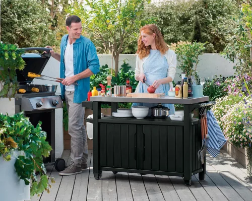 Keter unity XL műanyag kerti grill asztal 183L - grafit