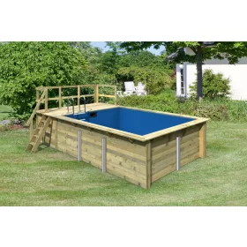   Karibu „Téglalap alakú medence 2” fából (nyomáskezelt) 3,1x4,0 m, kis terasszal