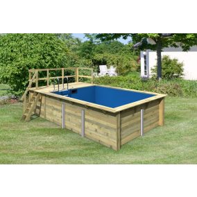   Karibu „Téglalap alakú medence 2” fából (nyomáskezelt) 3,1x4,0 m, kis terasszal