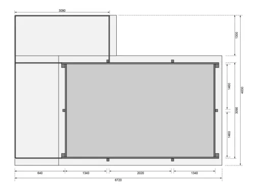 Karibu „Téglalap alakú medence 3” fából (nyomáskezelt) 3,1x4,9 m, nagy terasszal