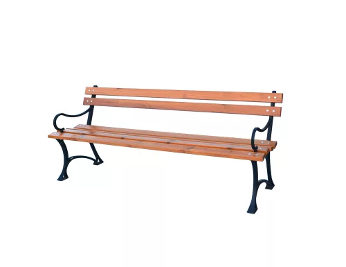 Rojaplast fenyőfából készült, fém szerkezetű kerti pad karfával, 180 cm 