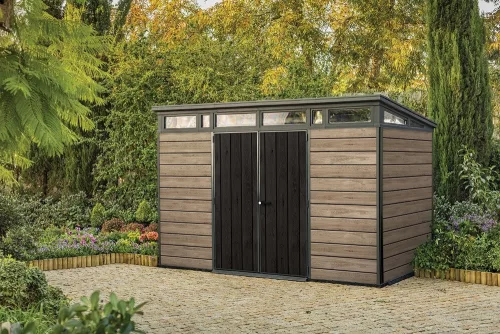 Keter PENT SIGNATURE HORIZONTAL 11×7 kerti fészer – DECOCOAT, 7,39 m², Ashwood