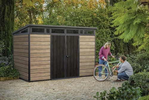 Keter PENT SIGNATURE HORIZONTAL 11×7 kerti fészer – DECOCOAT, 7,39 m², Ashwood