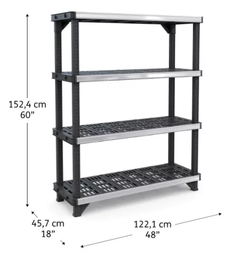 Keter FUSED 4 polcos fémmerevítésű állvány – 720 kg teherbírás, fekete/szürke