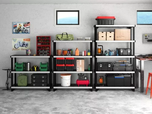 Keter FUSED 4 polcos fémmerevítésű állvány – 720 kg teherbírás, fekete/szürke
