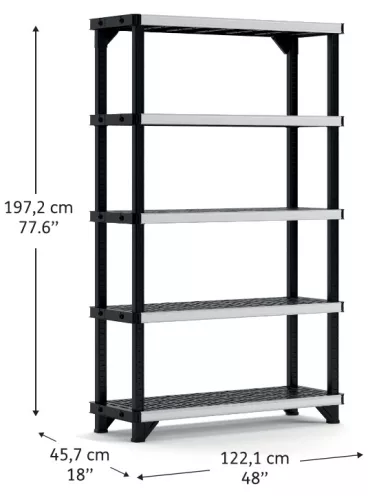 Keter FUSED 5 polcos fémmerevítésű állvány – 900 kg teherbírás, fekete/szürke