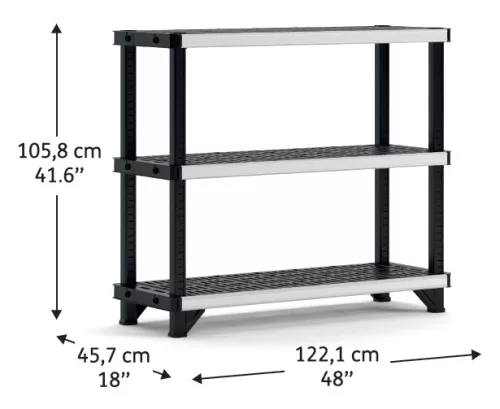 Keter FUSED 3 polcos fémmerevítésű állvány – 540 kg teherbírás, fekete/szürke