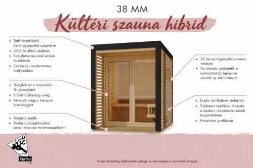 Karibu Ares 2. kültéri szaunakabin 5 fő részére – kályha nélkül, terasszal és lamellafallal