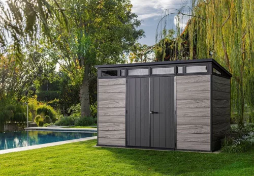 Keter PENT SIGNATURE 11×7 kerti fészer – DECOCOAT, 7,39 m², Storm Grey
