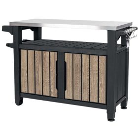   Keter UNITY XL műanyag kerti grill asztal – 207 L, kőrisfa 